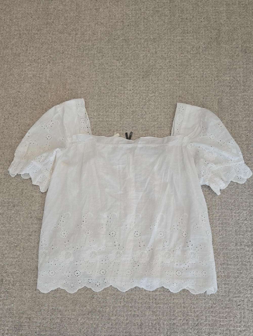 Anthropologie White Eyelet Puff-Sleeve Button Front Blouse - Picture 3 of 4